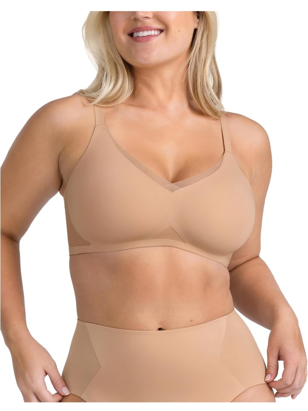 Honeylove crossover wireless/no underwire bra - nude size Medium